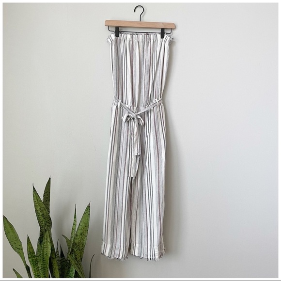 cloth & stone Pants - Cloth & Stone Anthropologie Striped Raw Edge Hem Jumpsuit Pantsuit Belter Romper